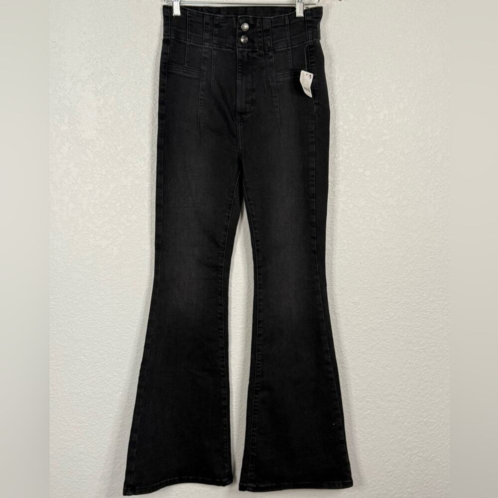 NWT Free People Jayde High Rise Flare leg black jeans Boho Gypsy Festival Hippie